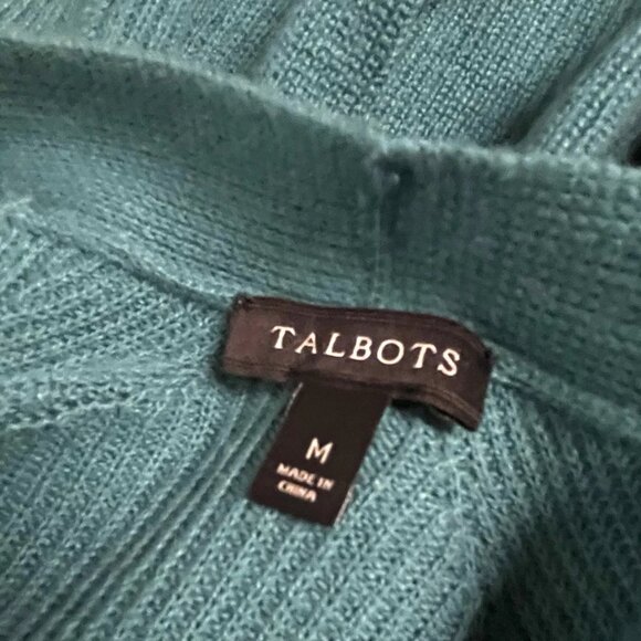 Talbots Sweater Women M Thin Light Open Cardigan Cashmere Blend Teal Raglan - Picture 3 of 5